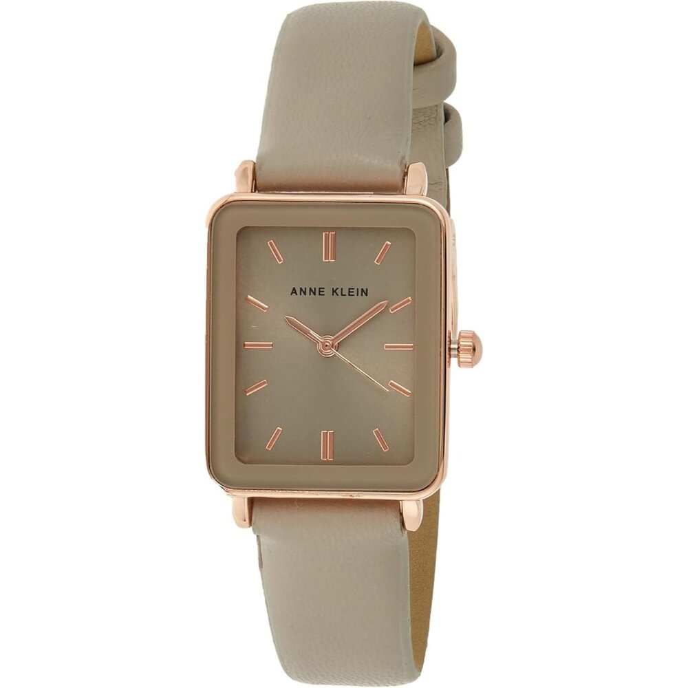 Women's Taupe/Gold Crystal Lens Buckle Closure Faux Leather Strap Tone Watch